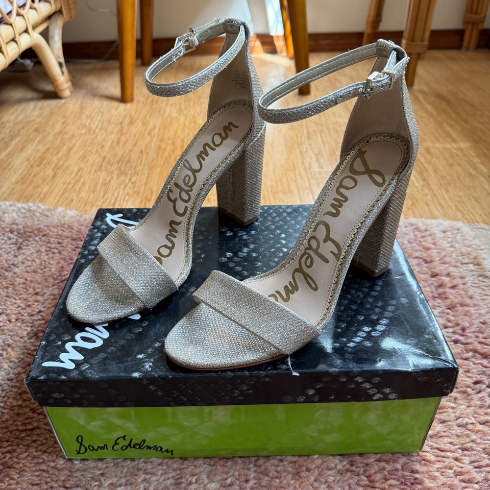 Sam Edelman Yaro Ankle Strap Gold Heels, sz 9.5